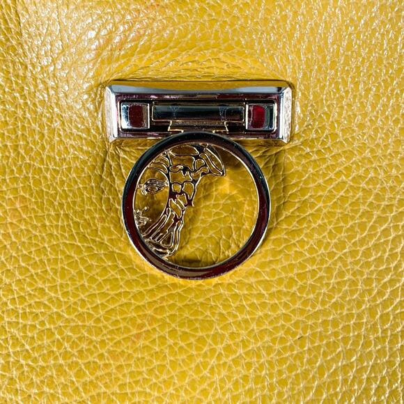 VERSACE COLLECTION Mustard Yellow Pebble Grain Leather Shoulder Bag - Picture 2 of 10
